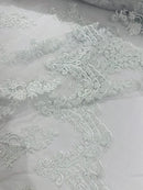 ELEGANT BEADED FLORAL LACE ON MESH FABRIC (By The Yard)