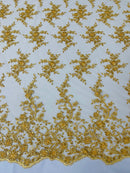 BIG FLORAL DAMASK BEADED MESH LACE FABRIC (By The Yard)