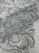Vine Glitter Design On A Mesh Lace Fabric/Prom
