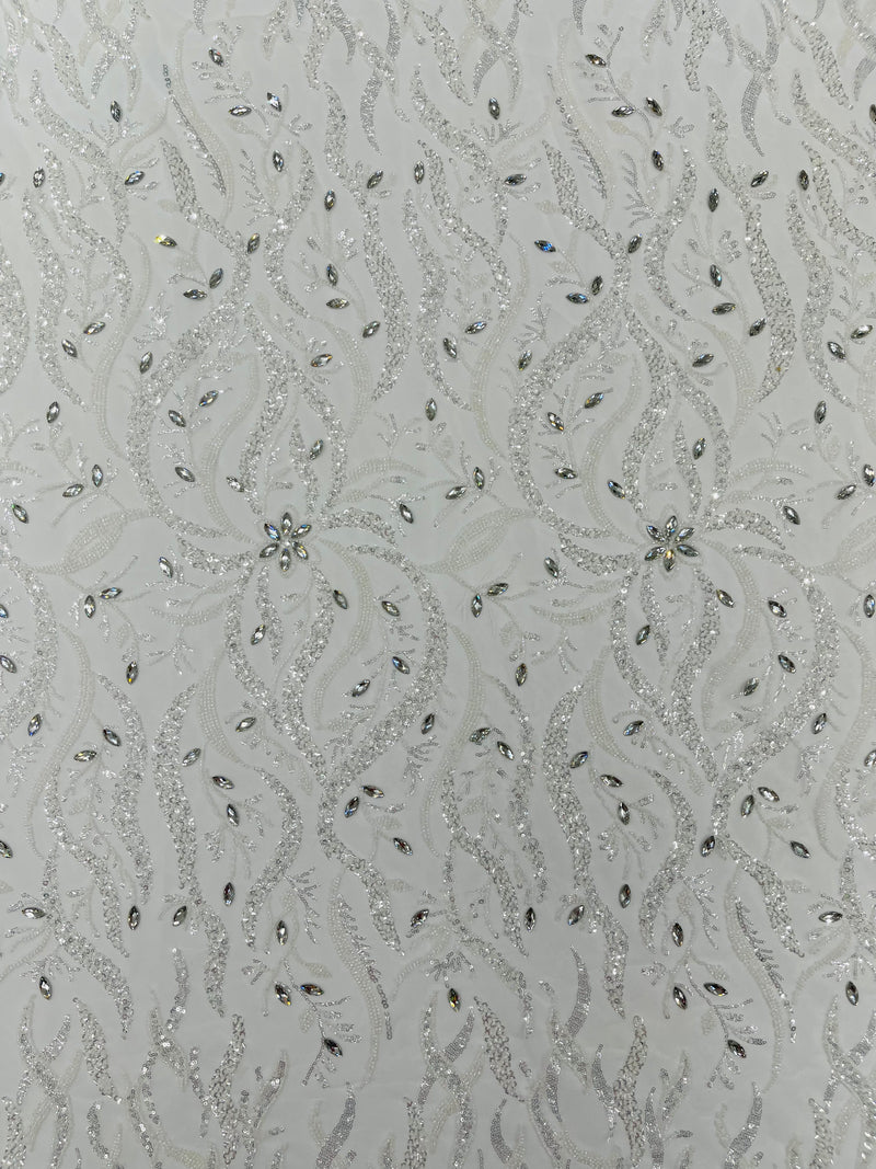 JEWEL VINE BEADED LACE ON MESH FABRIC (By The Yard)