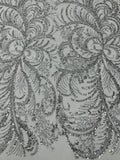 Vine Glitter Design On A Mesh Lace Fabric/Prom