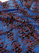Hot Rod Tricot Holographic 4 Way Spandex With Black Flocking Flames And Red Glitter Fabric-