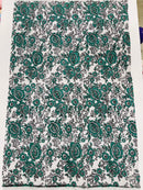 3D Full Roses Chunky Glitter Design On A Mesh Lace Fabric/Prom.