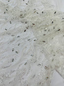 JEWEL VINE BEADED LACE ON MESH FABRIC (By The Yard)