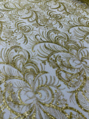 Vine Glitter Design On A Mesh Lace Fabric/Prom
