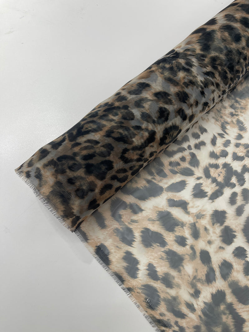 LEOPARD ANIMAL PRINT ON LIQUID ORGANZA FABRIC (By The Yard)