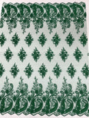 Metallic corded embroider flowers with Paisley design on a mesh lace fabric-prom