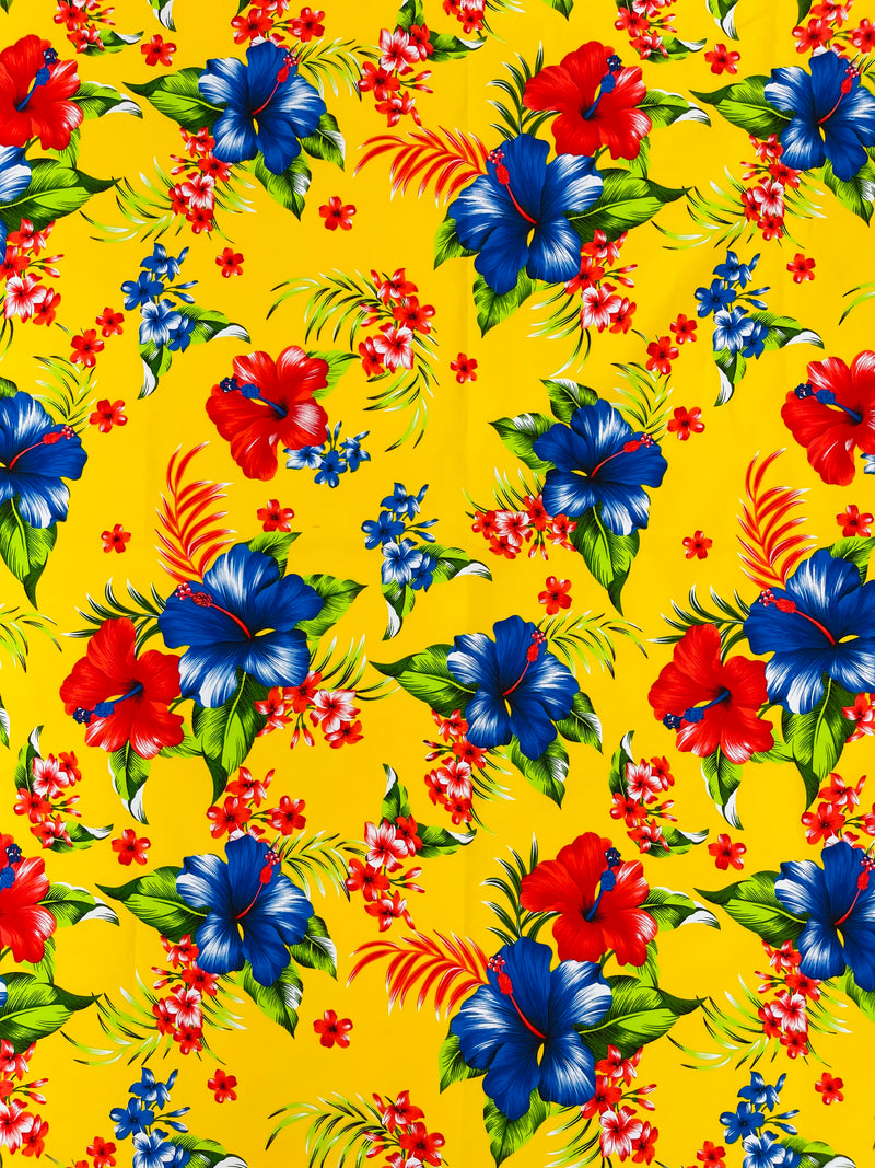 Multi Color Hawaiian Hibiscus  Floral Fabric/ 100% Cotton/45" Wide (by the yard)