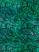 Holographic Foil Tribal Flame Design On A Stretch Velvet  Fabric. By The Yard