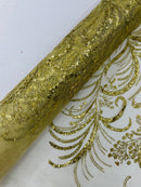 Vine Glitter Design On A Mesh Lace Fabric/Prom