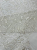 GEOMETRIC BEADED DESIGN ON A MESH LACE FABRIC (By The Yard)