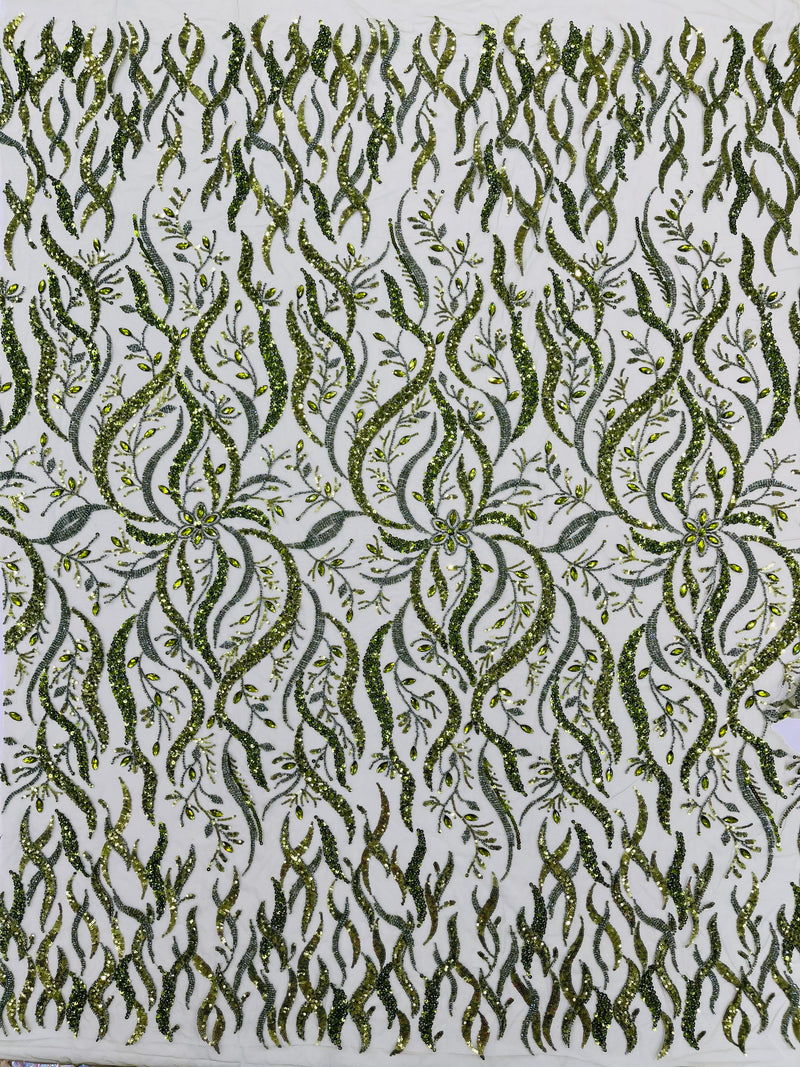 JEWEL VINE BEADED LACE ON MESH FABRIC (By The Yard)