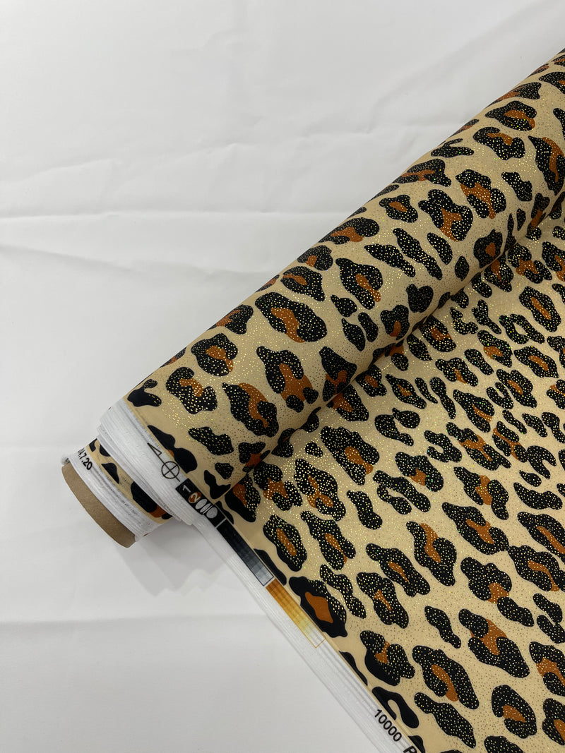 LEOPARD PRINT WITH FOIL STRETCH SPANDEX (by the yard)