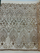 DIAMOND GEOMETRIC SEQUIN ON A STRETCH MESH FABRIC ( By The Yard)
