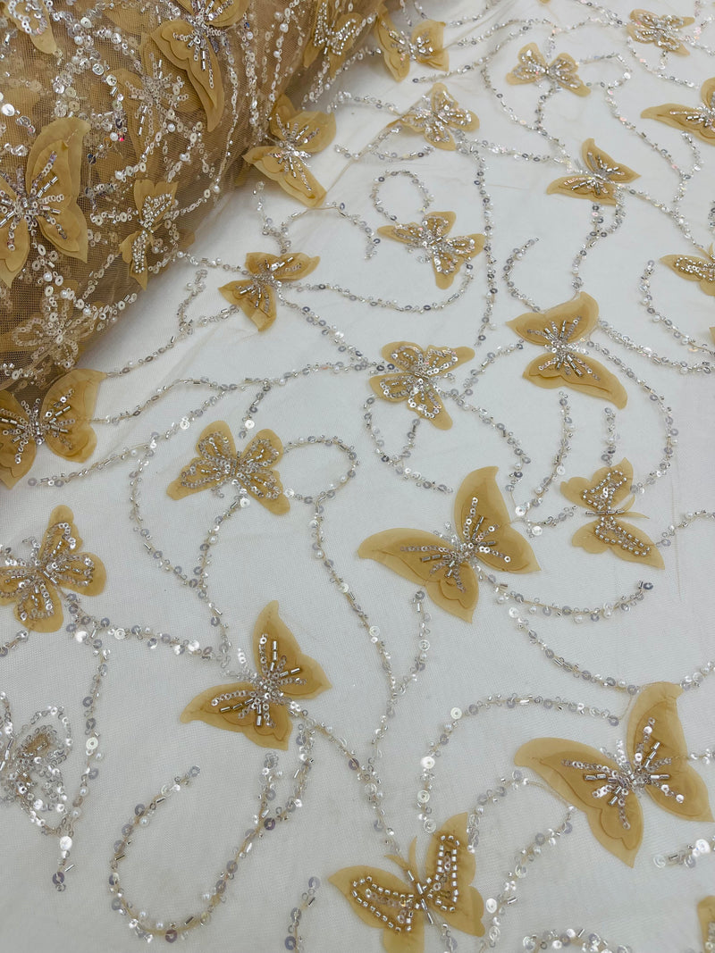 3D BEADED BUTTERFLY LACE (By The Yard)