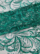 Vine Glitter Design On A Mesh Lace Fabric/Prom