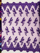 ELEGANT BEADED FLORAL LACE ON MESH FABRIC (By The Yard)