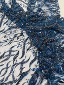 JEWEL VINE BEADED LACE ON MESH FABRIC (By The Yard)