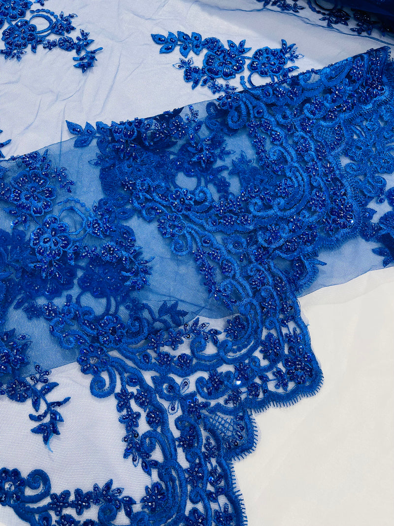 ELEGANT BEADED FLORAL LACE (By The Yard)