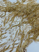 JEWEL VINE BEADED LACE ON MESH FABRIC (By The Yard)