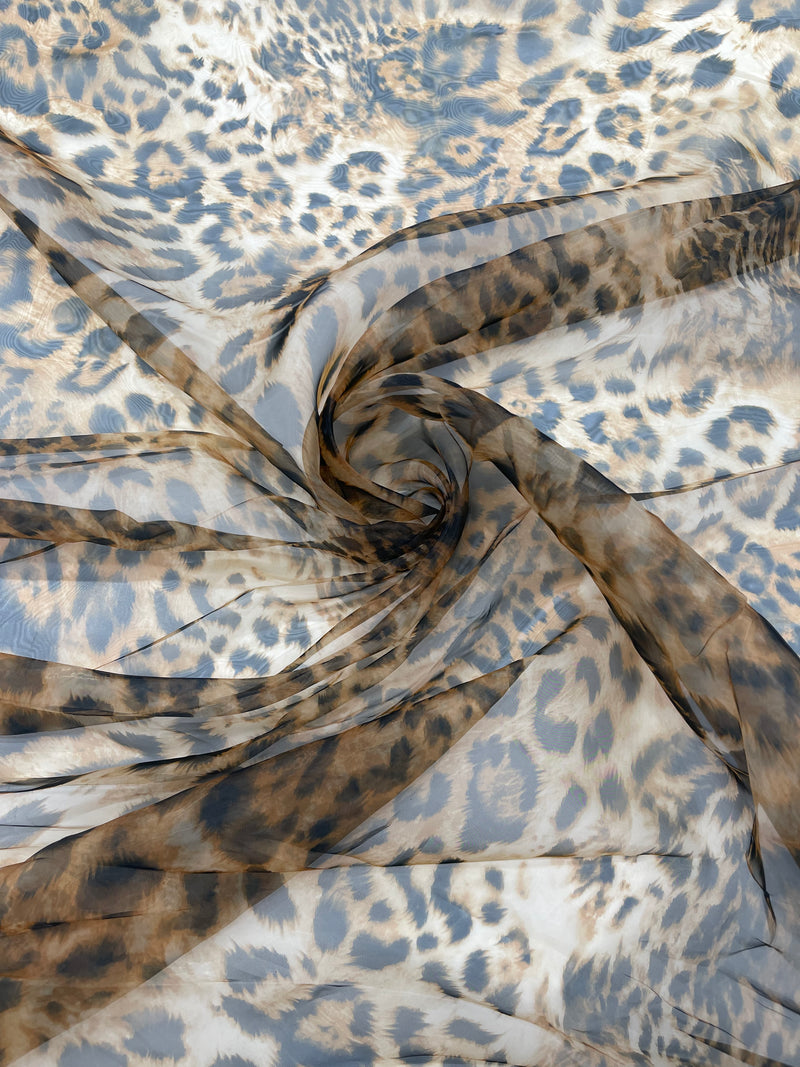 LEOPARD ANIMAL PRINT ON LIQUID ORGANZA FABRIC (By The Yard)