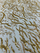 JEWEL VINE BEADED LACE ON MESH FABRIC (By The Yard)