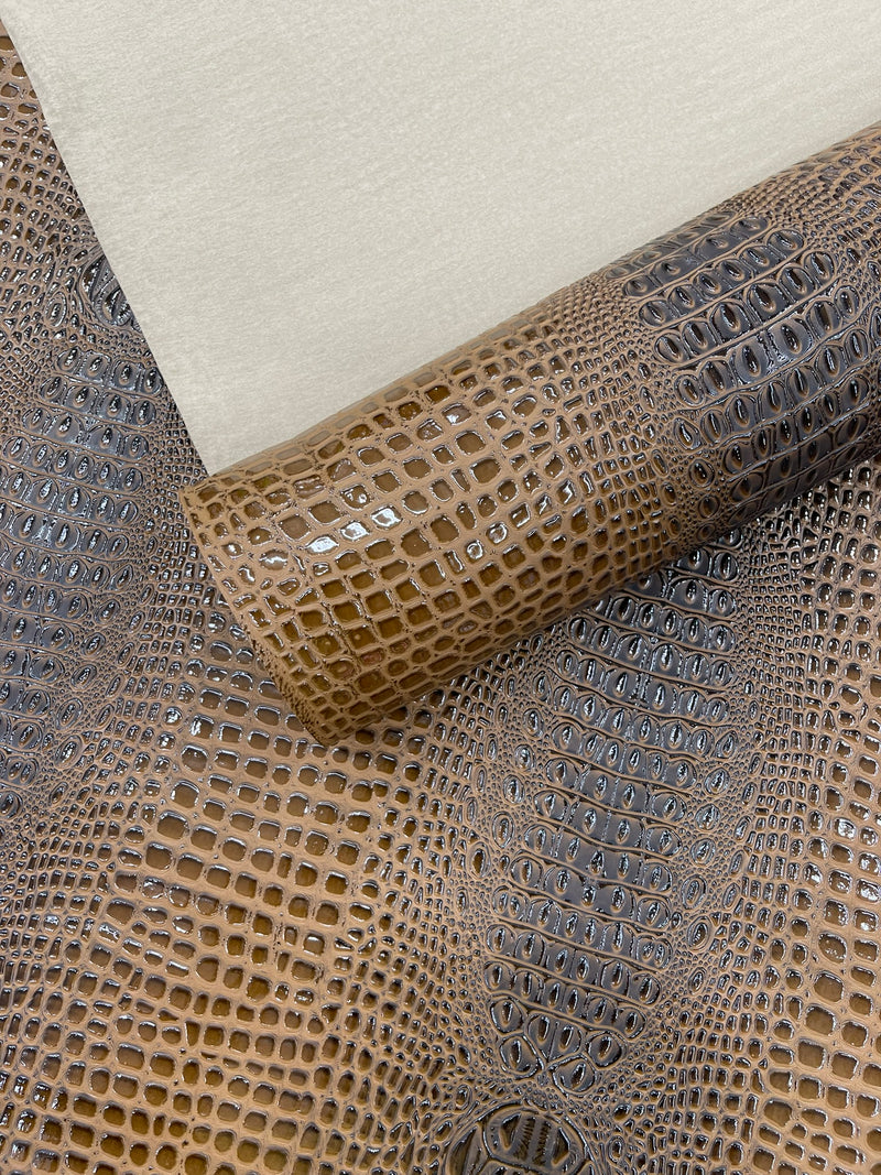 Glossy Two Tone Gator Fake Leather Upholstery, 3D Crocodile Skin Texture Faux Leather PVC Vinyl, 54" Wide