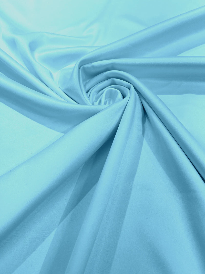 Aqua Blue Solid Matte Stretch L'Amour Satin Fabric 95% Polyester 5% Spandex, 58" Wide/ By The Yard.