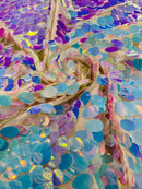 JUMBO OVAL SEQUINS ON MESH FABRIC (By The Yard)