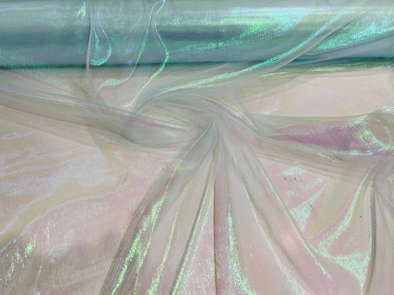 Aqua Solid Crush Iridescent Shimmer Organza Fabric 45" Wide, Sold by The Yard.