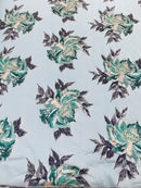 Multi Floral Color Jacquard Satin, Sold by The Yard.