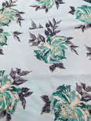 Multi Floral Color Jacquard Satin, Sold by The Yard.