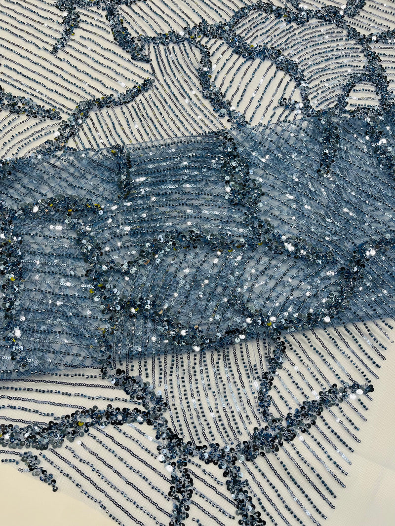 HEAVY BEADED LEAF DESIGN ON A MESH FABRIC (By The Yard)