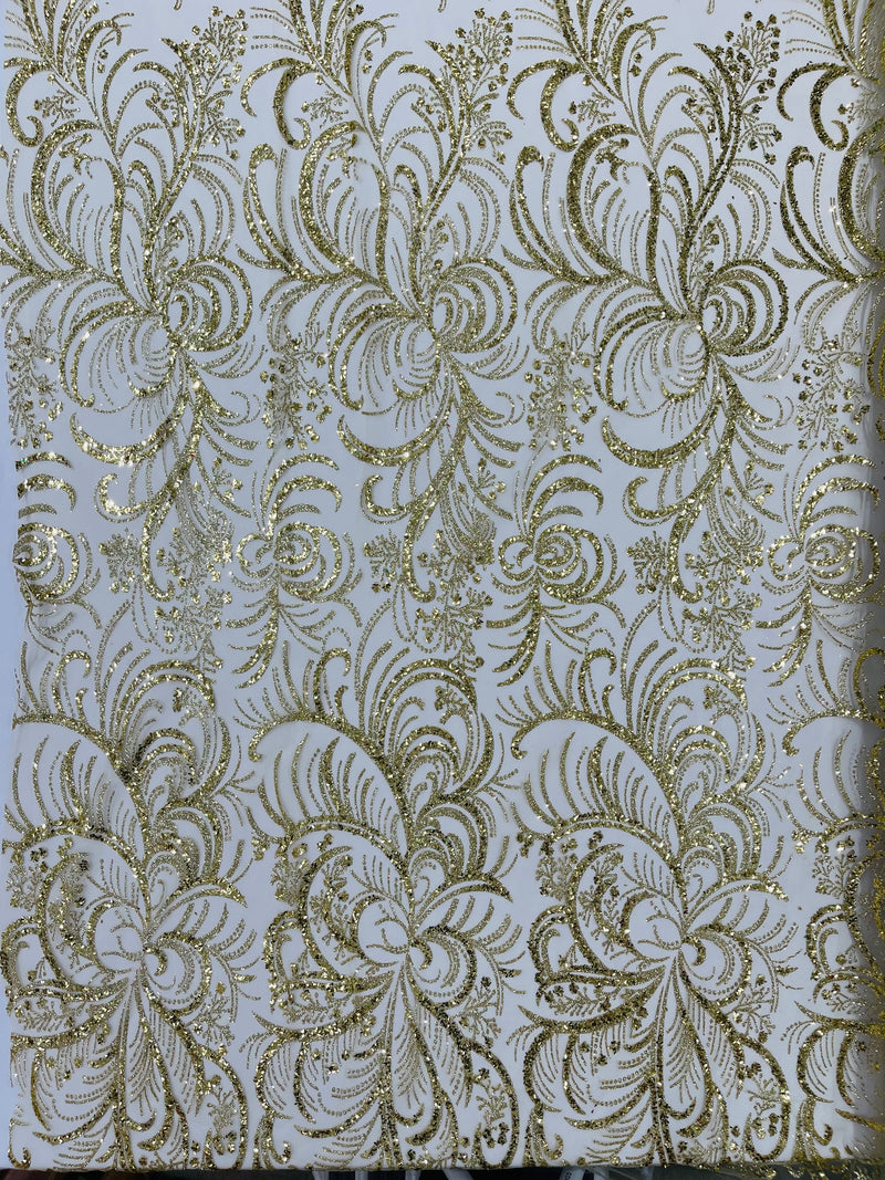 Vine Glitter Design On A Mesh Lace Fabric/Prom