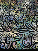 Holographic Foil Tribal Flame Design On A Stretch Velvet  Fabric. By The Yard