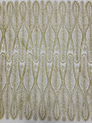 GLITTER FEATHER DAMASK DESIGN MESH LACE FABRIC (By The Yard)
