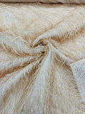 Shaggy Jacquard Faux Ostrich/Eye Lash Feathers Fringe With Metallic Thread By The Yard