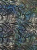 Holographic Foil Tribal Flame Design On A Stretch Velvet  Fabric. By The Yard