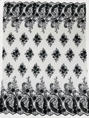 Metallic corded embroider flowers with Paisley design on a mesh lace fabric-prom