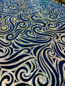 Holographic Foil Tribal Flame Design On A Stretch Velvet  Fabric. By The Yard