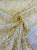 Shaggy Jacquard Faux Ostrich/Eye Lash Feathers Fringe With Metallic Thread (By The Yard)