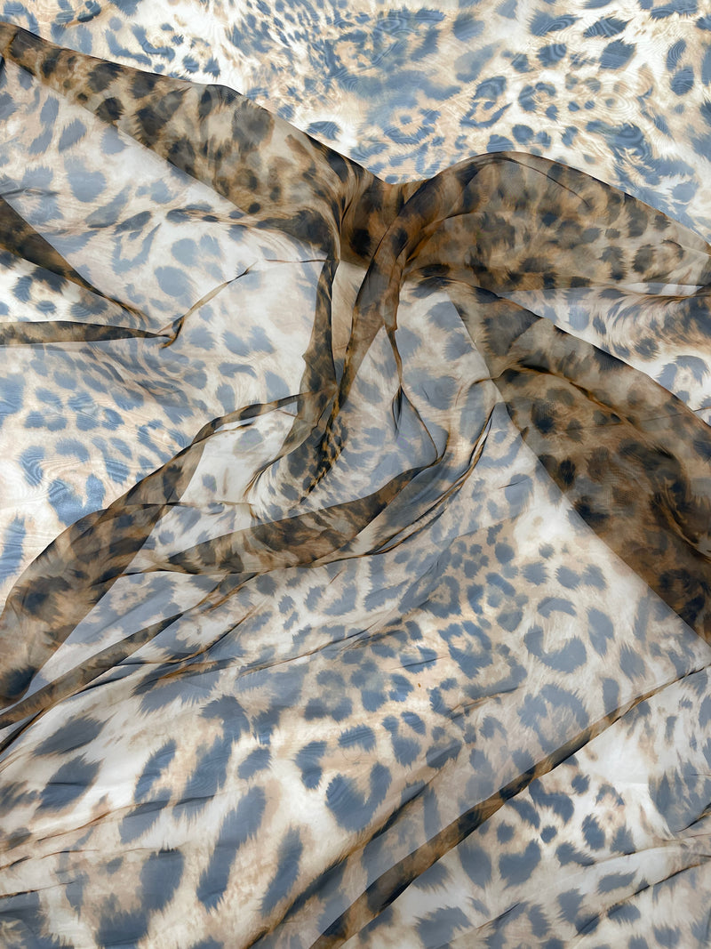 LEOPARD ANIMAL PRINT ON LIQUID ORGANZA FABRIC (By The Yard)