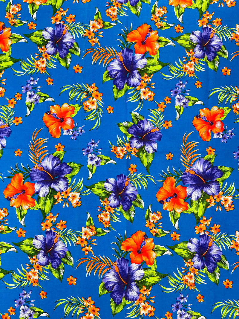 Multi Color Hawaiian Hibiscus  Floral Fabric/ 100% Cotton/45" Wide (by the yard)