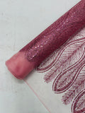 GLITTER FEATHER DAMASK DESIGN MESH LACE FABRIC (By The Yard)