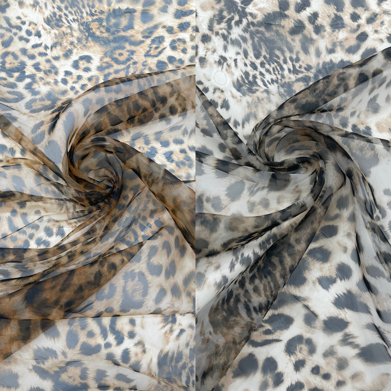 LEOPARD ANIMAL PRINT ON LIQUID ORGANZA FABRIC (By The Yard)