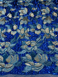 Tulipán multi color floral heavy sequin design embroidered on a 4 way stretch mesh Fabric-prom.