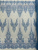 Royalty Damask Beaded Lace Luxury on Mesh, by The Yard.