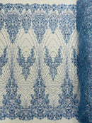 Royalty Damask Beaded Lace Luxury on Mesh, by The Yard.