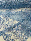 Royalty Damask Beaded Lace Luxury on Mesh, by The Yard.