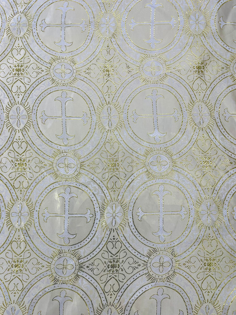 Beige/Gold - SQUARE METALLIC CROSS JACQUARD SATIN